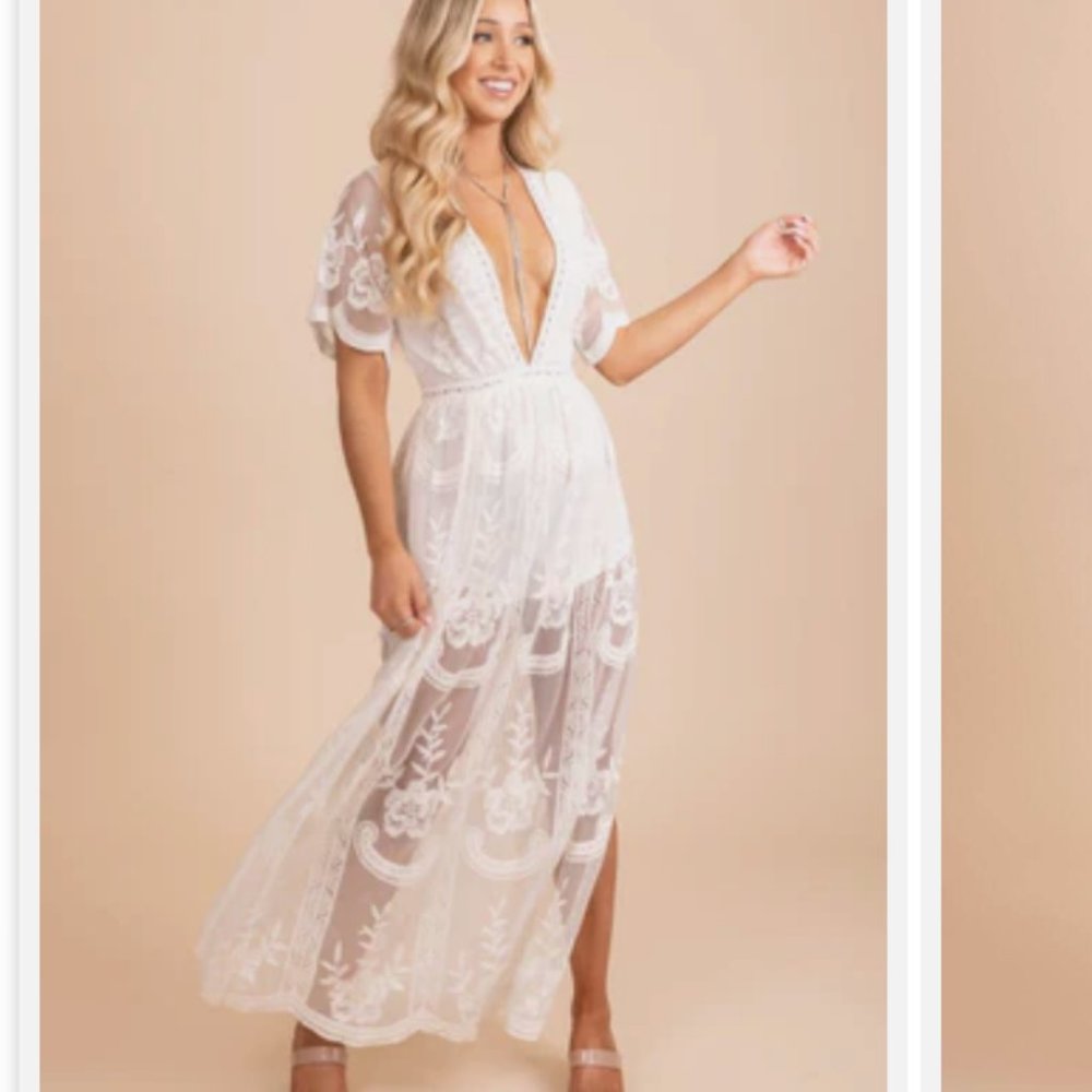 White lace maxi romper dress